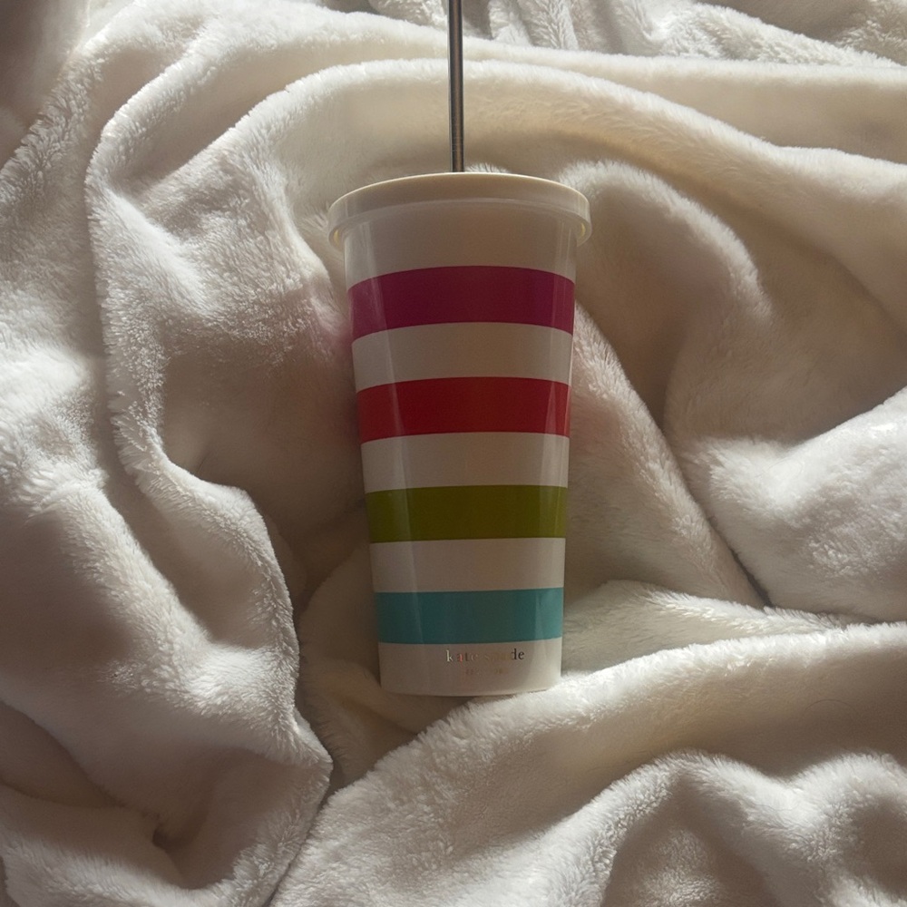 kate spade striped cup in green and aqua and pink
